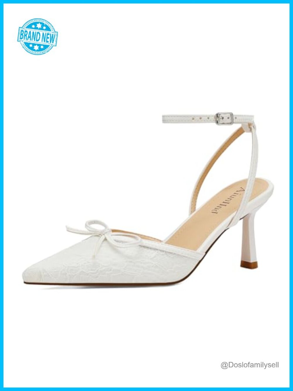 Lace Pointed Toe Kitten Heel Ankle Strap Pumps for Women Wedding Party Work